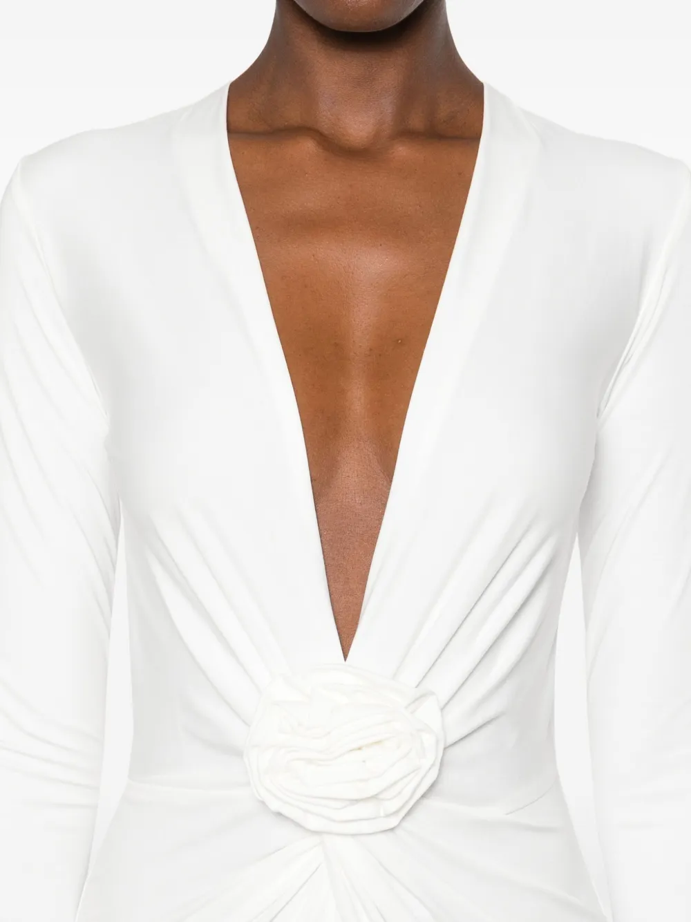 Roserry Mallorca Twist-neck Long-sleeve Maxi Dress In White