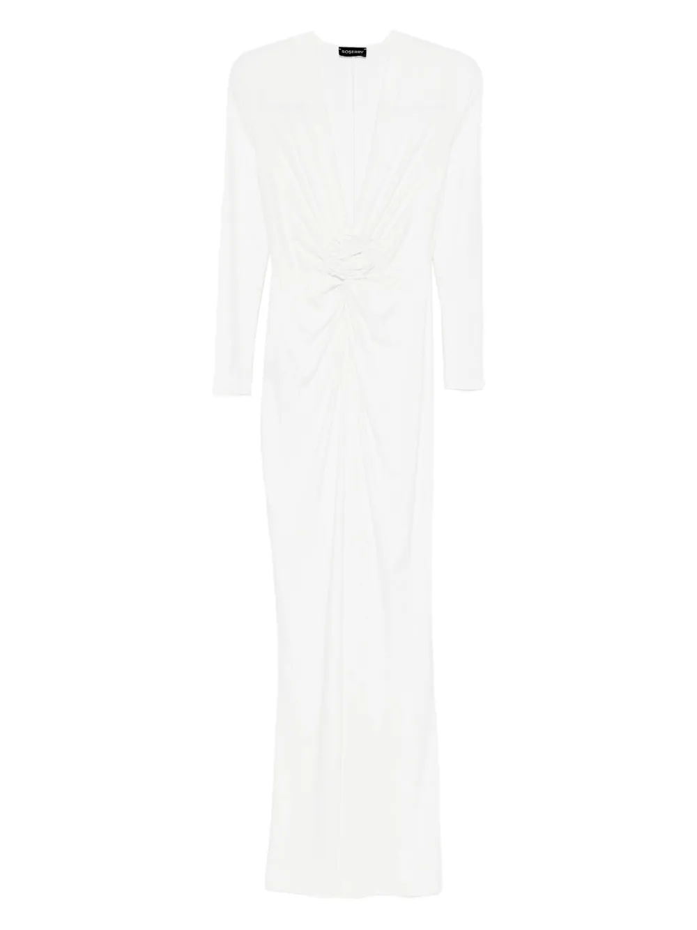 ROSERRY Mallorca maxi-jurk met gedraaide hals en lange mouwen Wit
