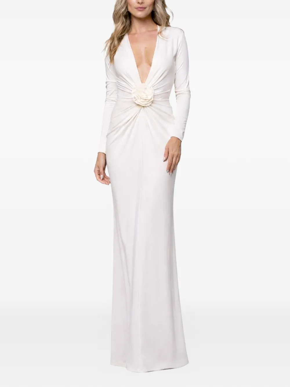  Roserry Mallorca Twist-neck Long-sleeve Maxi Dress - White 
