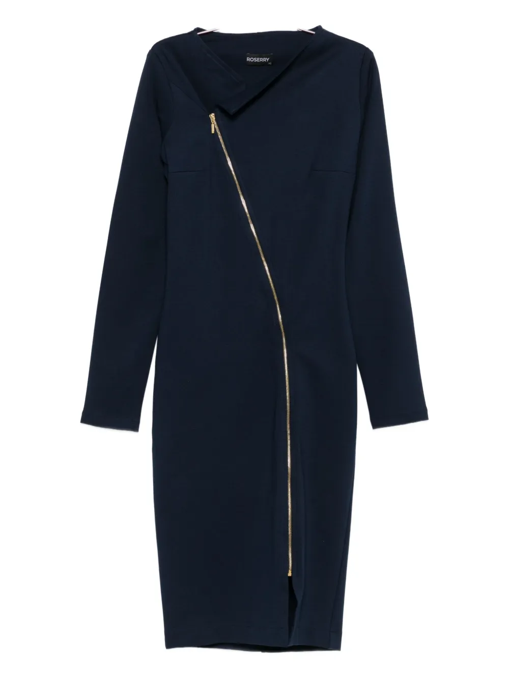 Roserry Chelsea Asymmetric Zip-front Midi Dress In Blue
