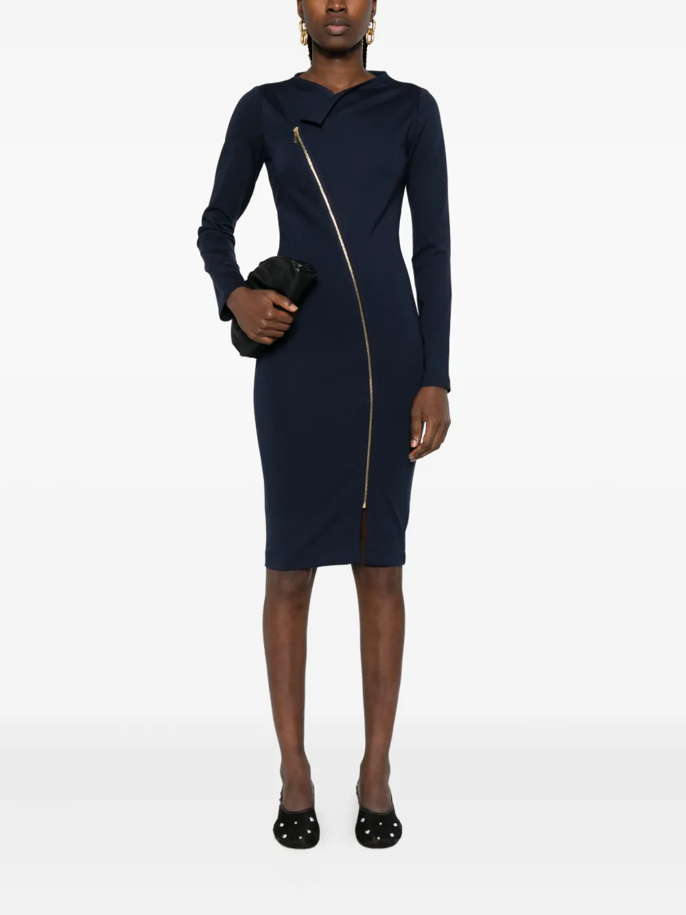 ROSERRY Chelsea asymmetric zip-front midi dress - Blauw