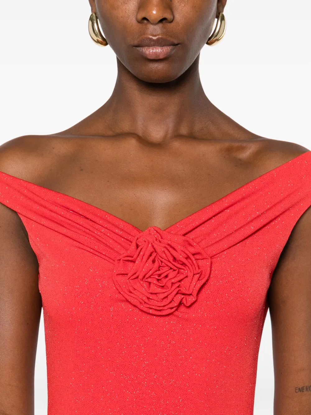 ROSERRY Geplooide maxi-jurk verfraaid met roos Rood