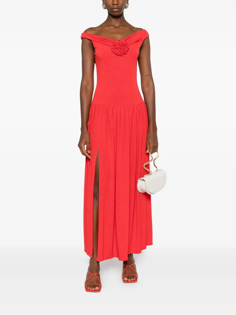 ROSERRY rose-embellished pleated maxi dress - Rood