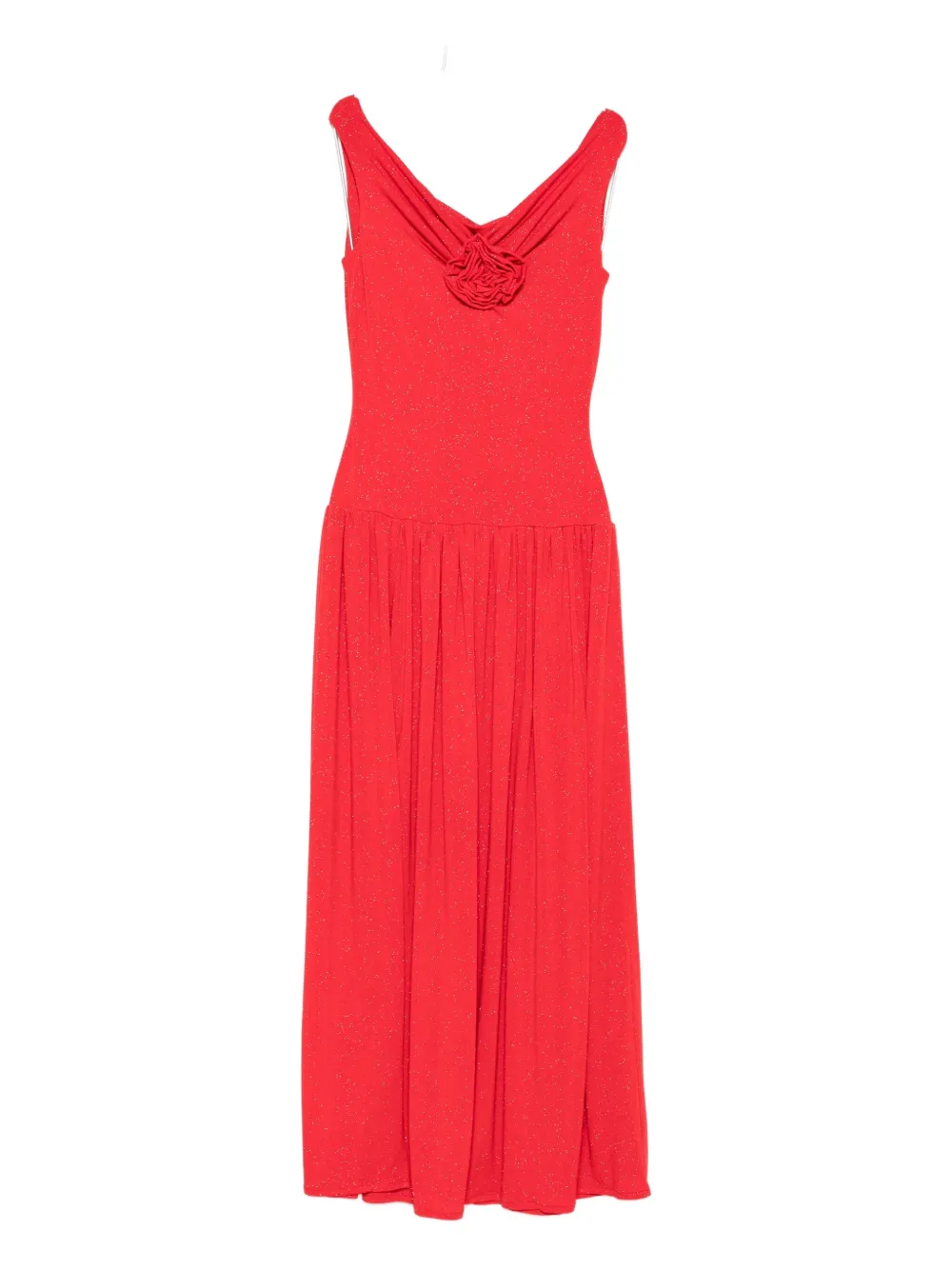 Roserry Rose-embellished Pleated Maxi Dress In Red