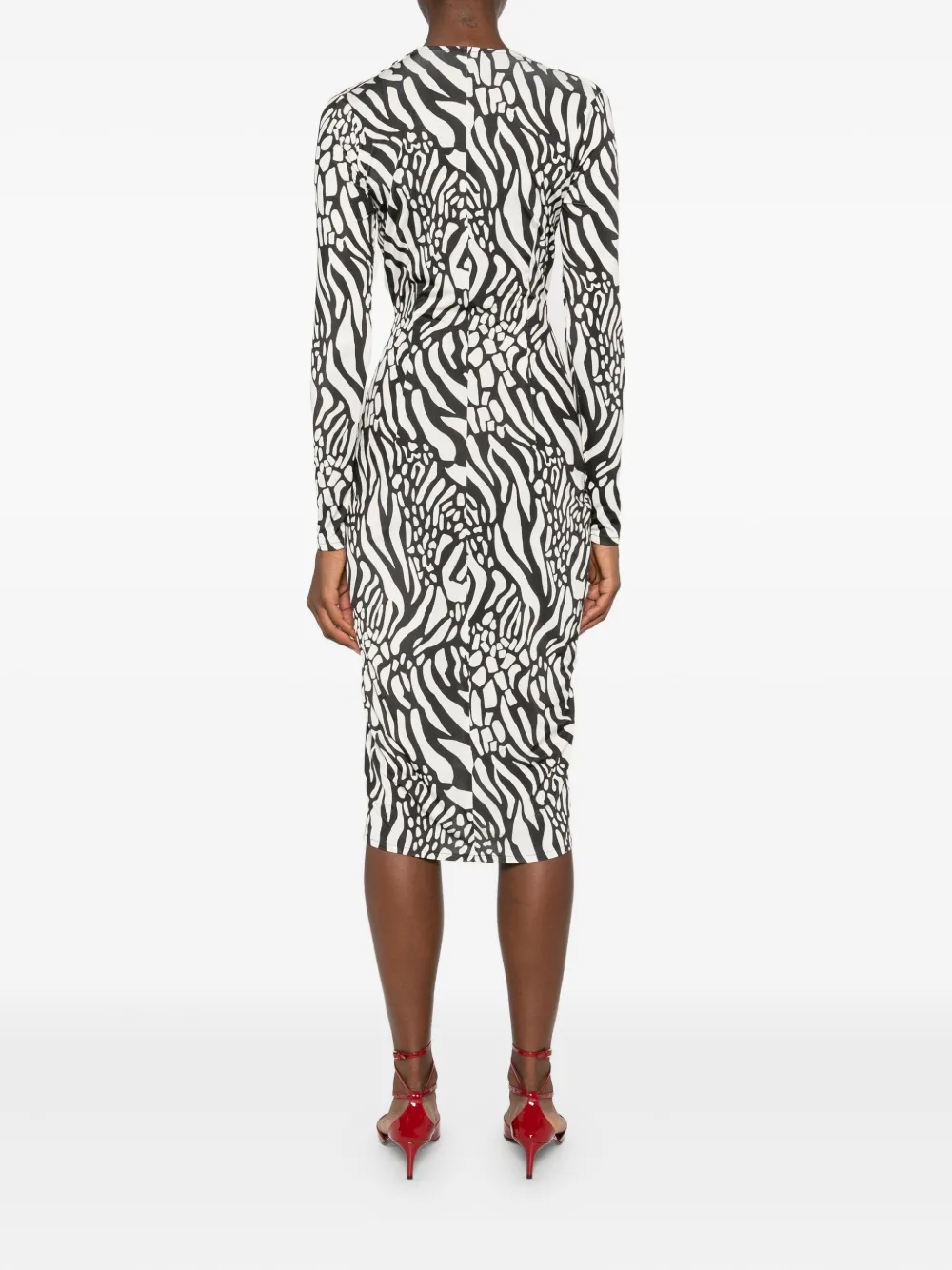 ROSERRY Mallorca midi-jurk verfraaid met rozen en met zebraprint Zwart
