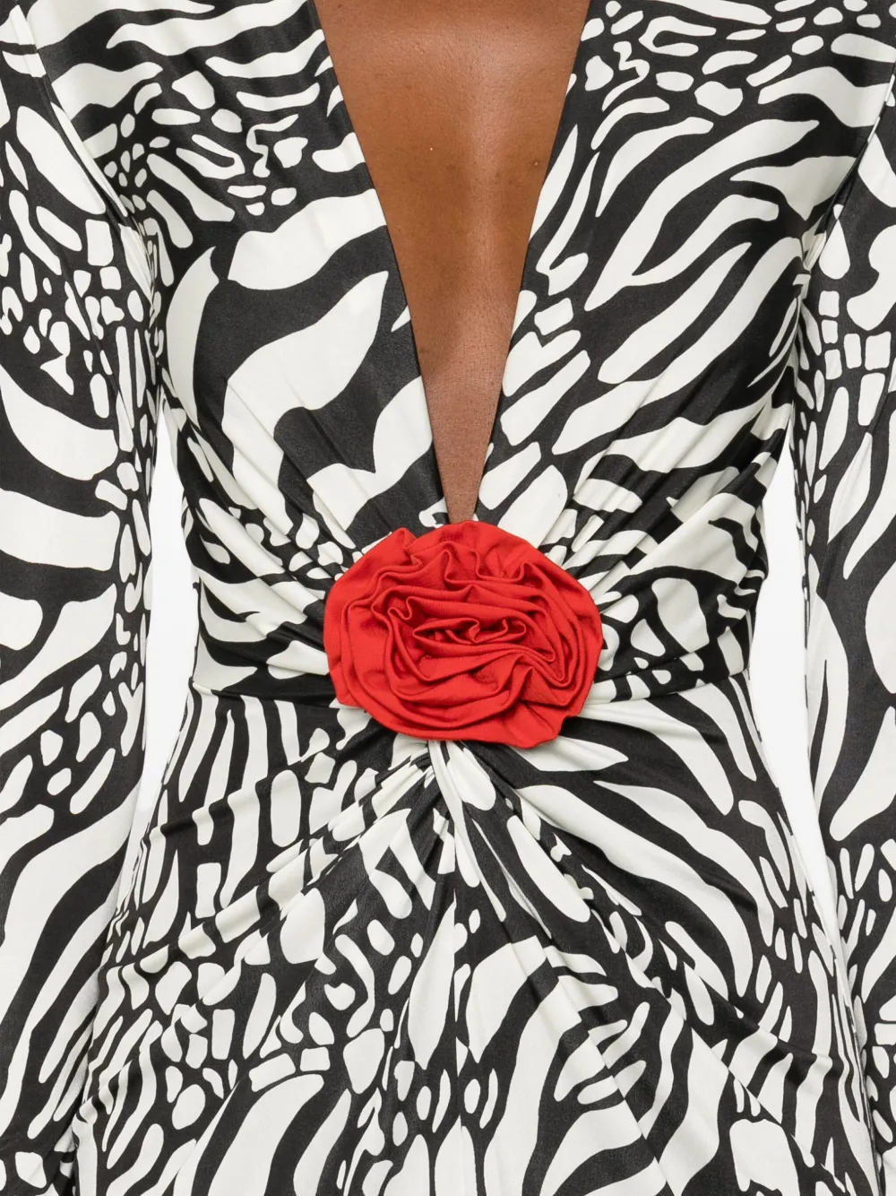 ROSERRY Mallorca midi-jurk verfraaid met rozen en met zebraprint Zwart