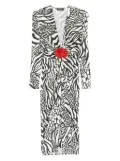 ROSERRY Malllorca rose-embellished zebra-print midi dress - Black