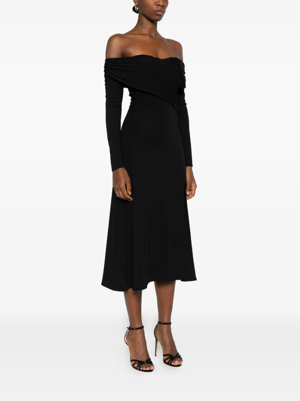 ROSERRY Tuscany off-shoulder midi-wikkeljurk Zwart