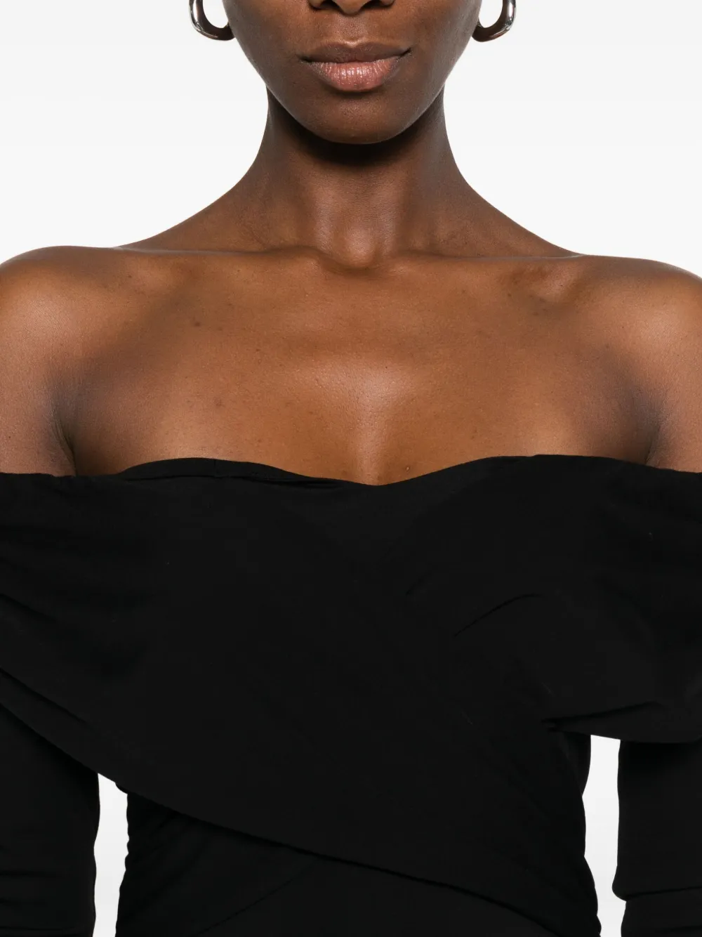 ROSERRY Tuscany off-shoulder midi-wikkeljurk Zwart