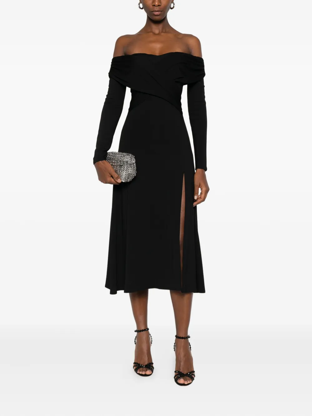 ROSERRY Tuscany off-shoulder wrap midi dress - Zwart
