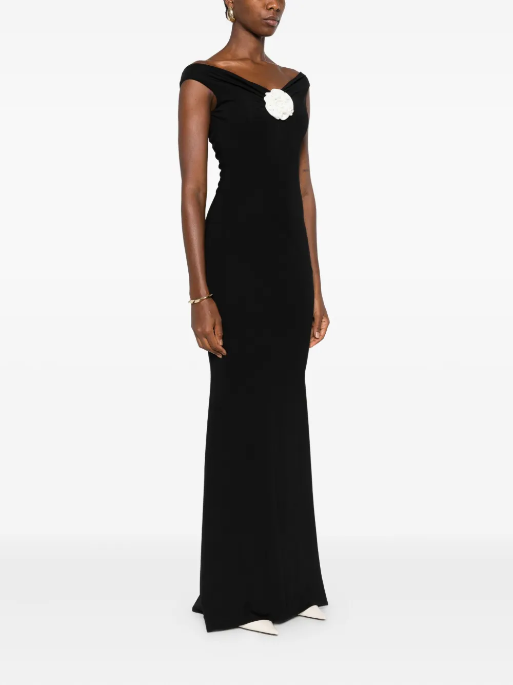 ROSERRY Maxi-jurk verfraaid met bloemen Zwart