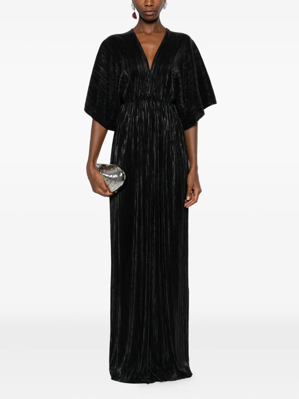 ROSERRY pleated V-neck maxi dress - Zwart