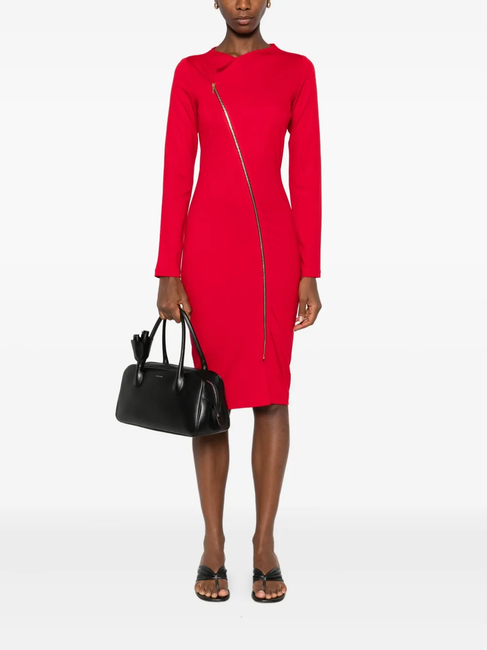 ROSERRY Chelsea asymmetric zip-front midi dress - Rood