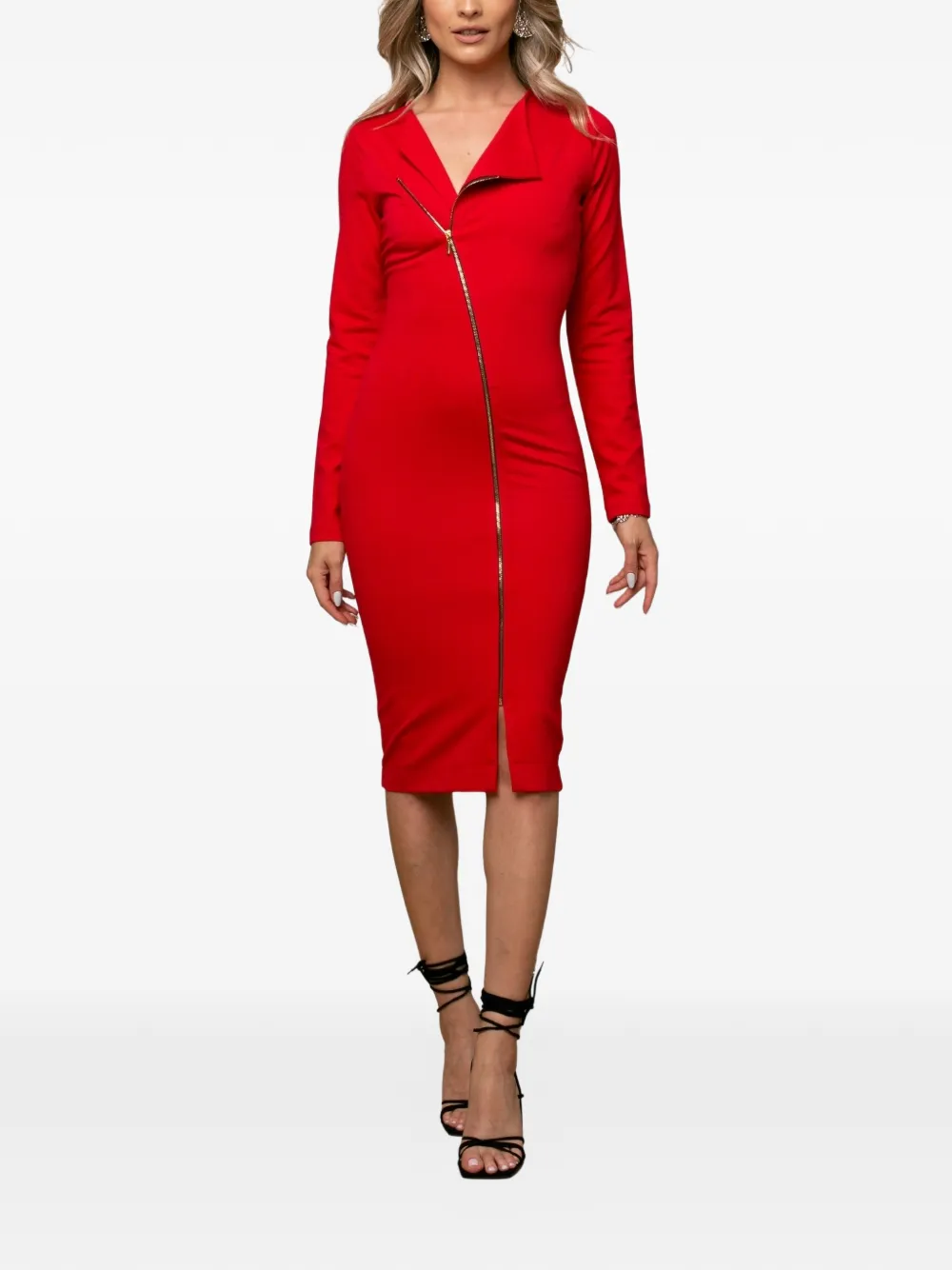  Roserry Chelsea Asymmetric Zip-front Midi Dress - Red 