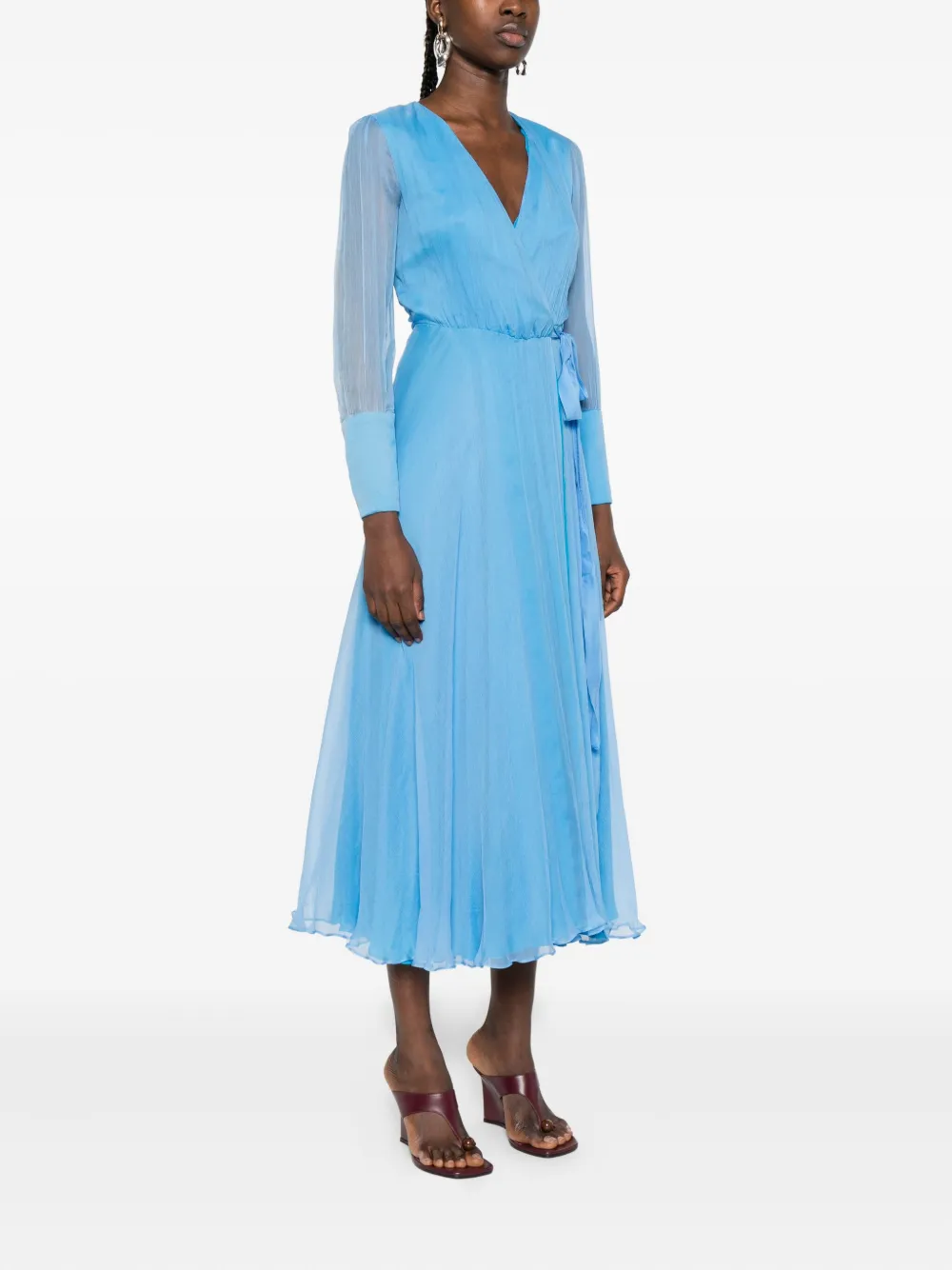 ROSERRY Midi-jurk met gewikkeld effect en lange mouwen Blauw