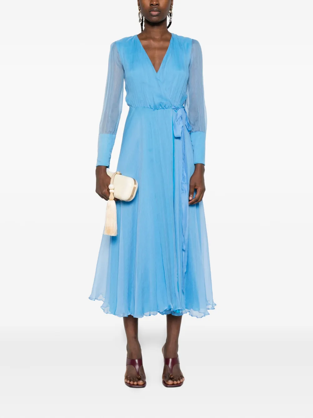 ROSERRY wrap-effect long-sleeve midi dress - Blauw