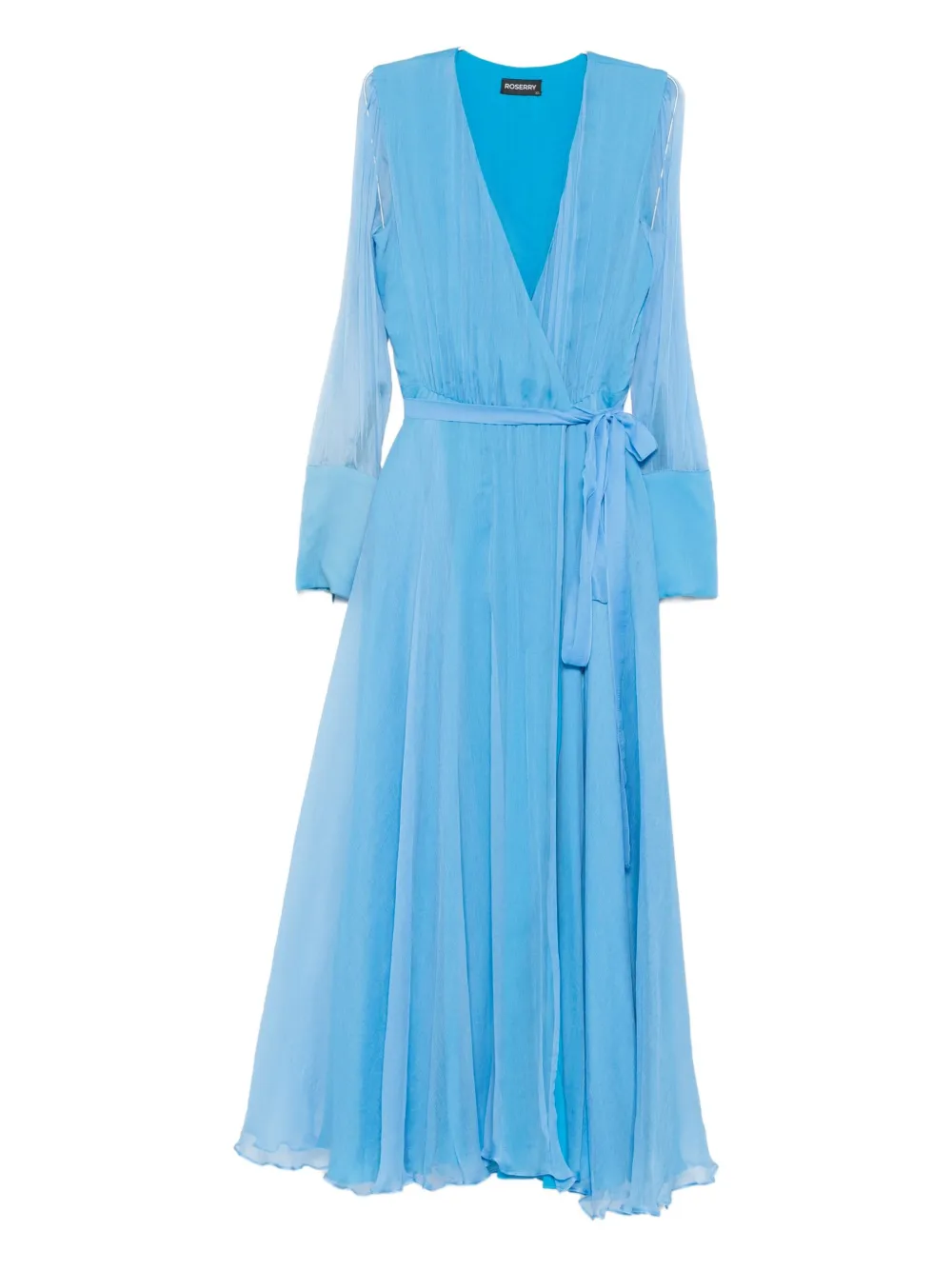 Roserry Wrap-effect Long-sleeve Midi Dress In Blue