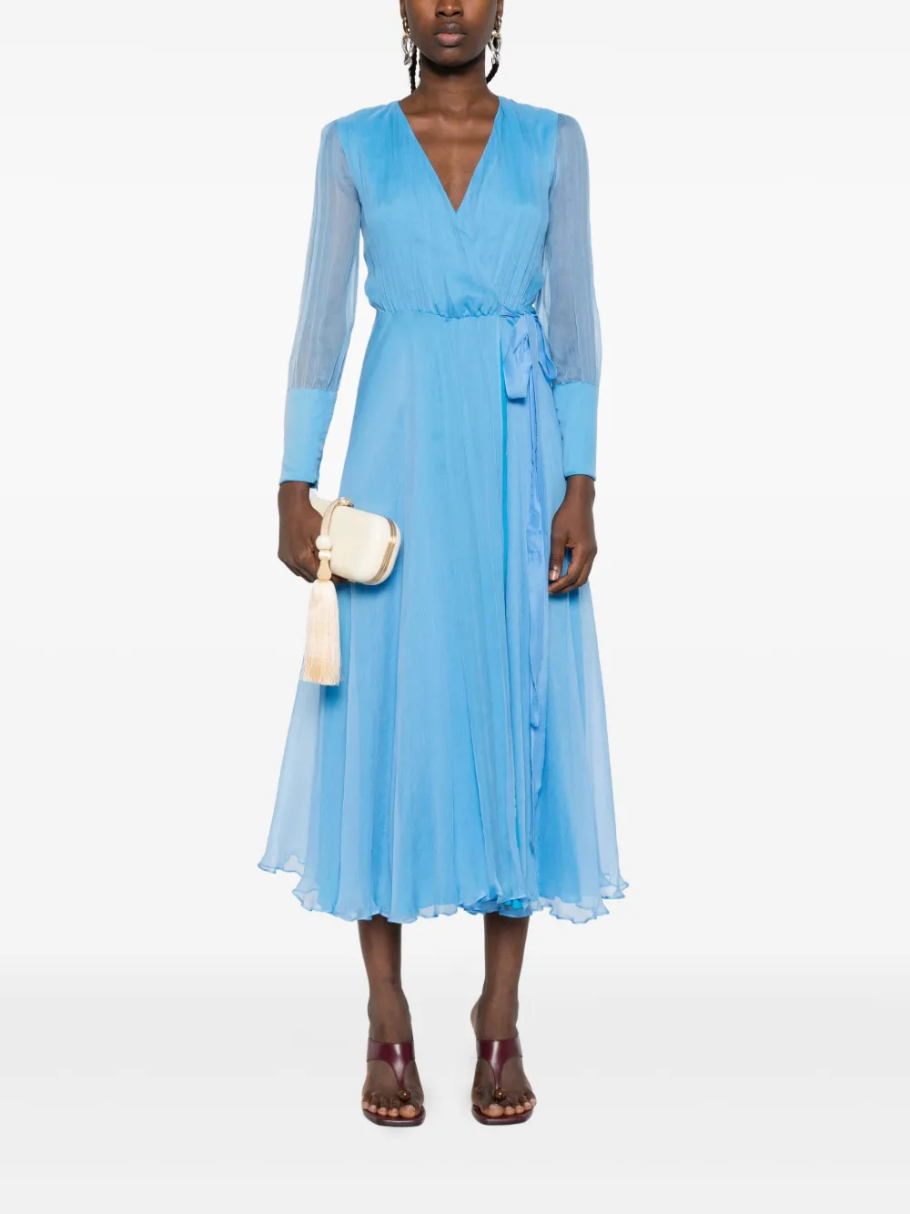 ROSERRY Midi-jurk met gewikkeld effect en lange mouwen Blauw