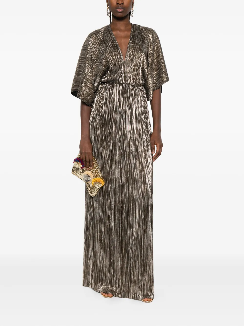 ROSERRY Athens geplooide maxi-jurk met V-hals - Goud