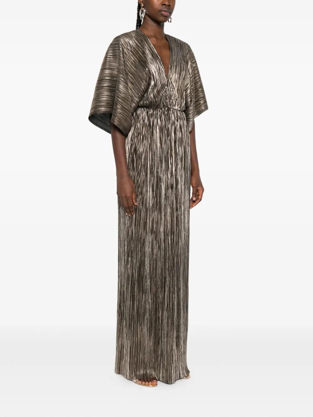 ROSERRY Athens geplooide maxi-jurk met V-hals Goud