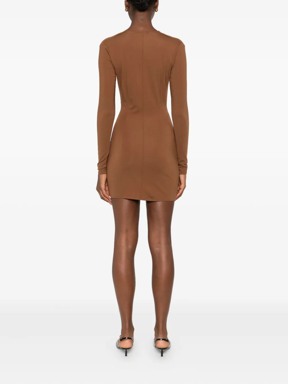 Roserry Rose-embellished Twist-front Mini Dress In Brown