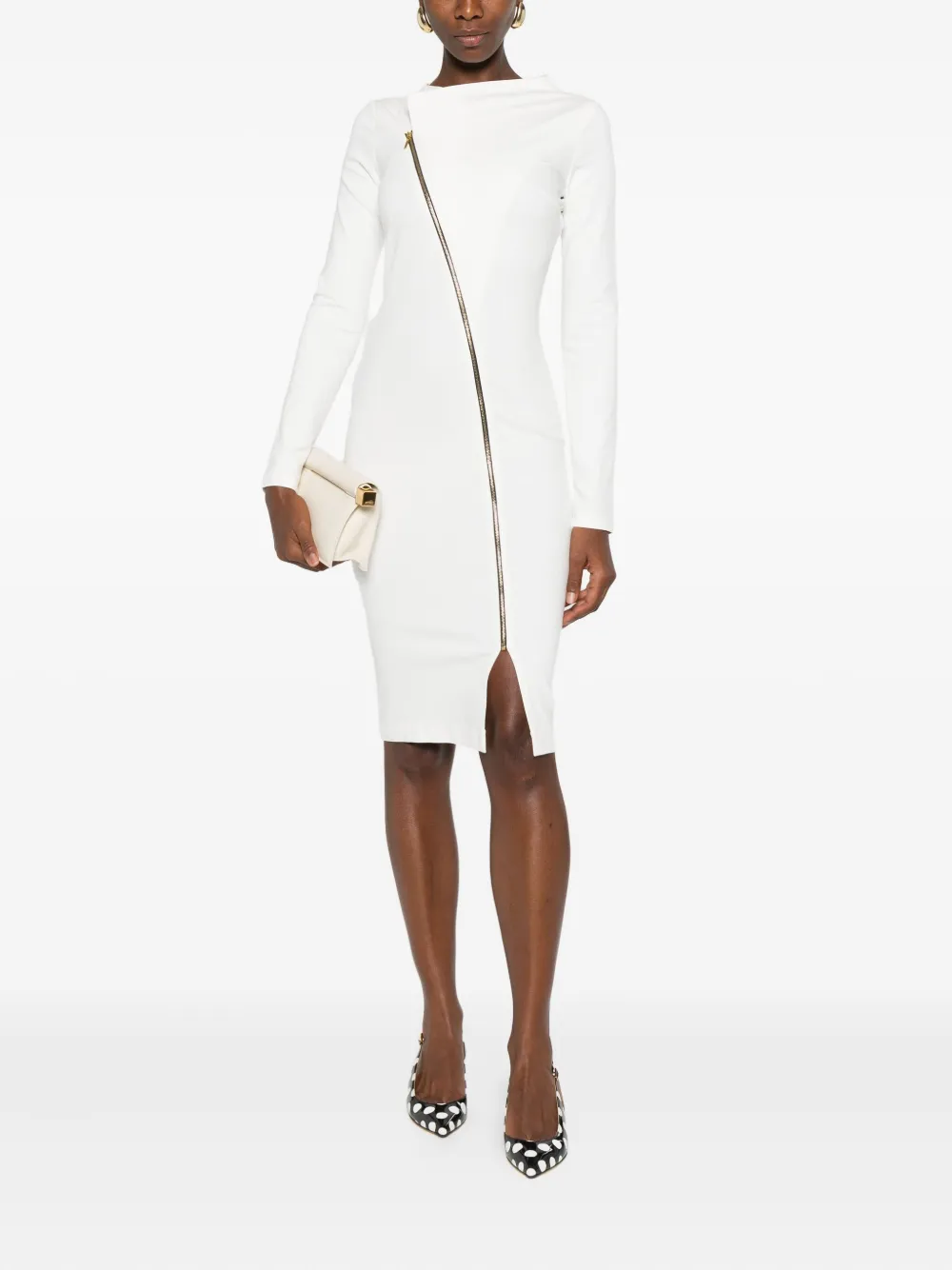 ROSERRY Chelsea zip-front asymmetric midi dress - Wit