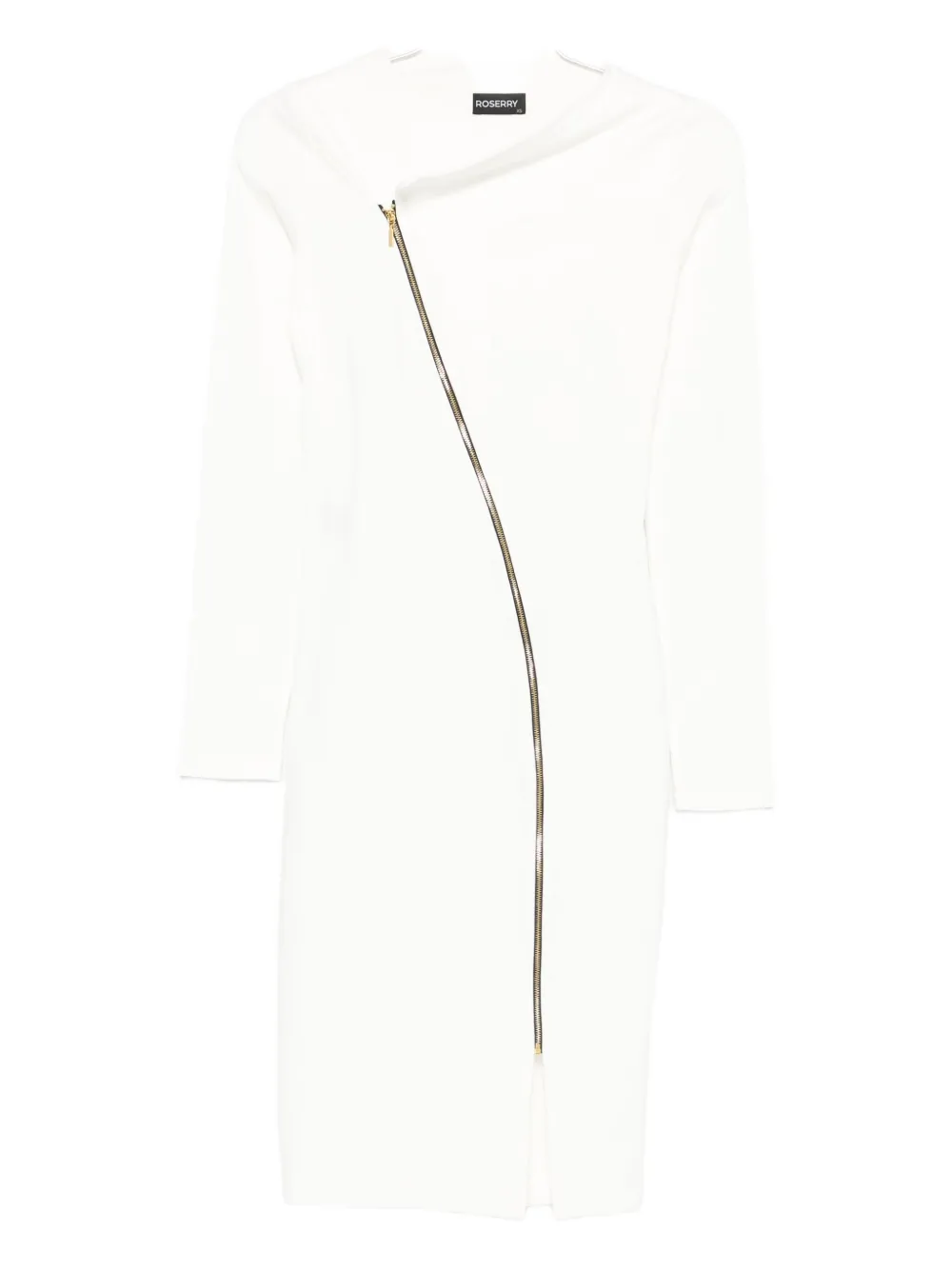Roserry Chelsea Zip-front Asymmetric Midi Dress In White