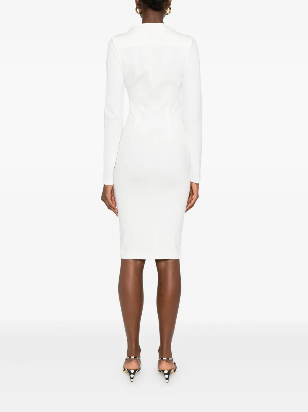Roserry Chelsea Zip-front Asymmetric Midi Dress In White