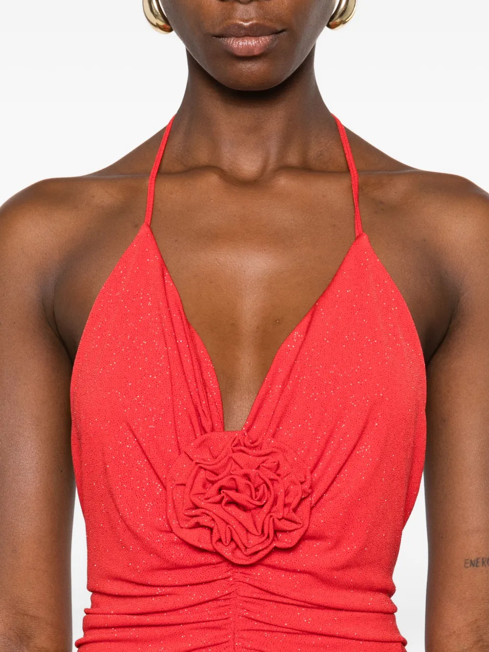 ROSERRY Midi-jurk met halternek en roos Rood