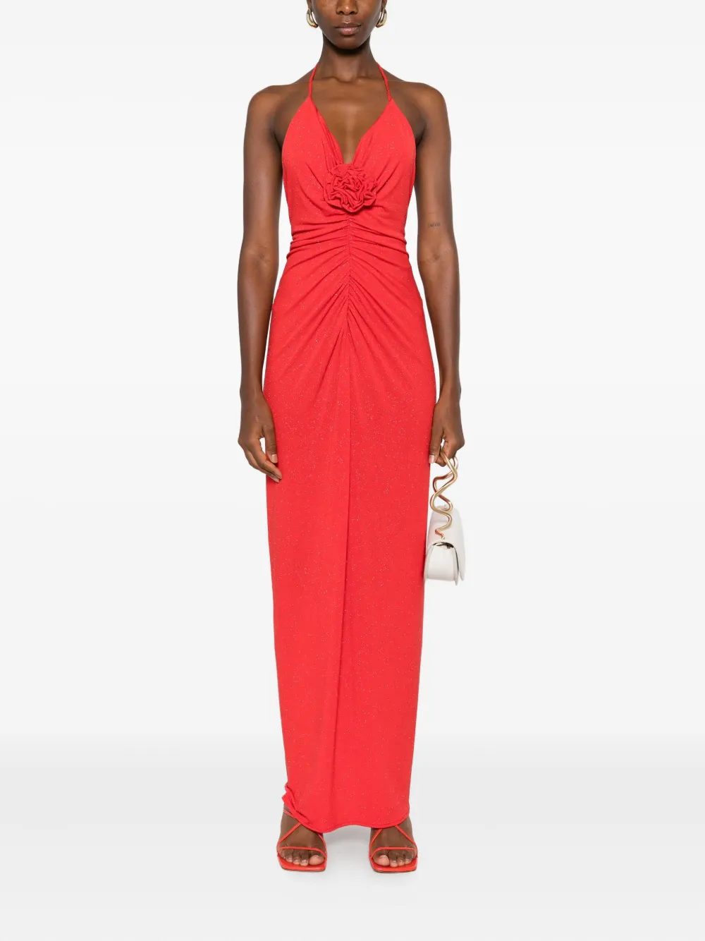 ROSERRY halterneck rose-embellished midi dress - Rood