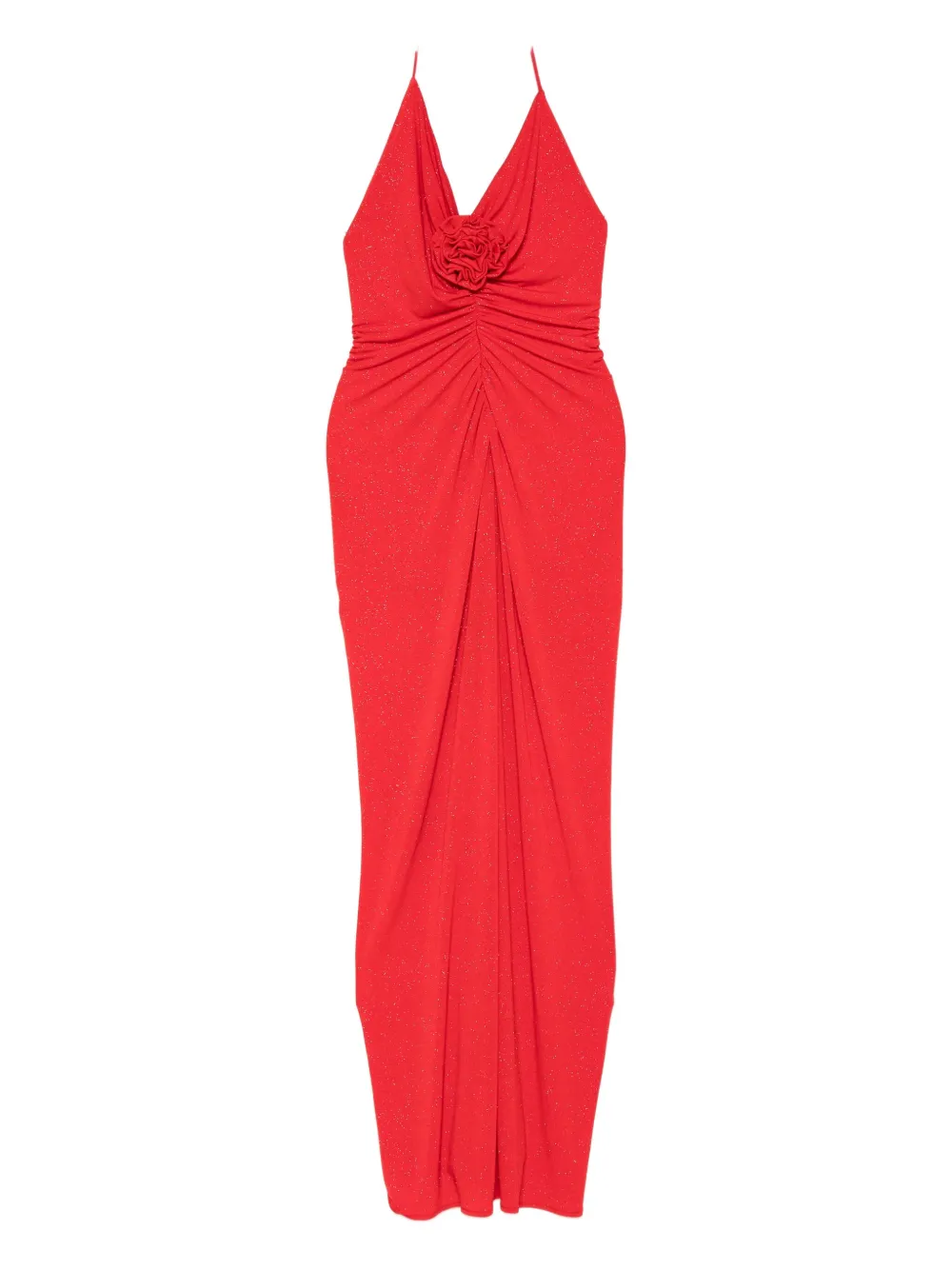 Roserry Halterneck Rose-embellished Midi Dress In Red