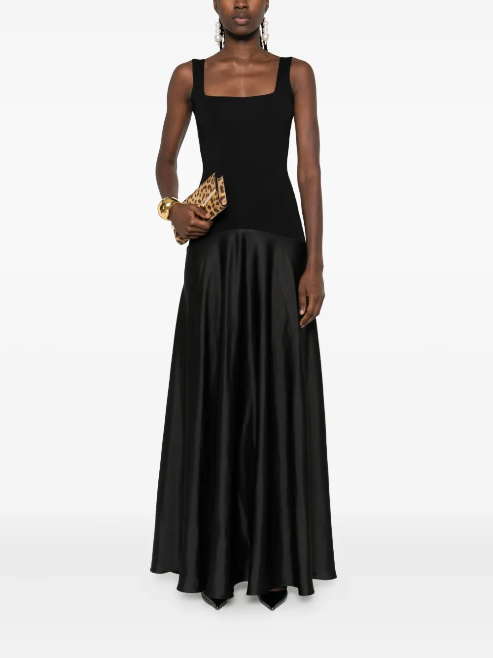 ROSERRY square-neck satin dress - Zwart
