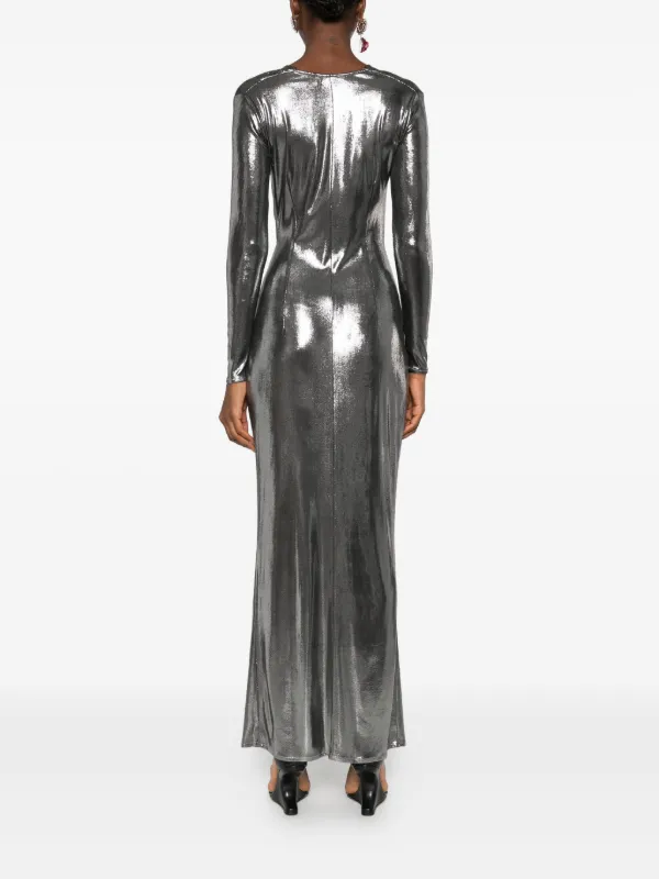 ROSERRY twist-front metallic-effect Maxi Dress | Silver | FARFETCH