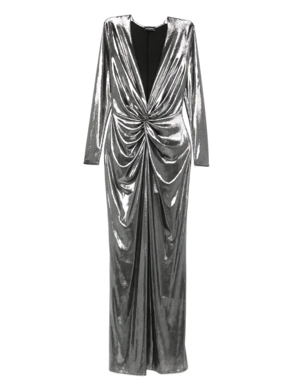 metallic twist front dress Lauren Ralph Lauren Metallic Jersey Twist Front Cape Gown