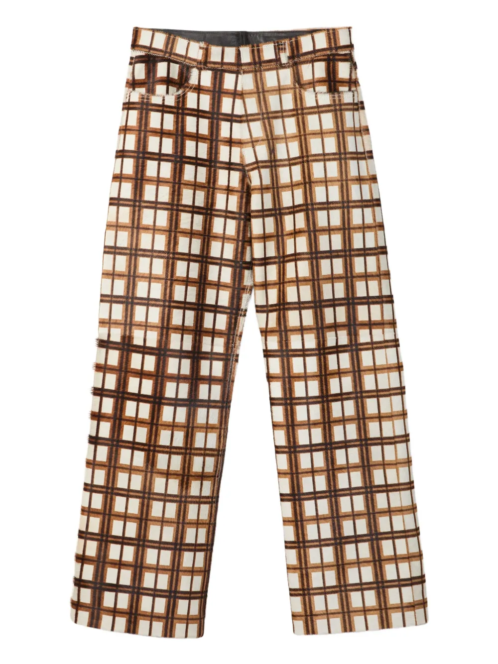 Camperlab Checked Leather Straight-leg Trousers In Brown