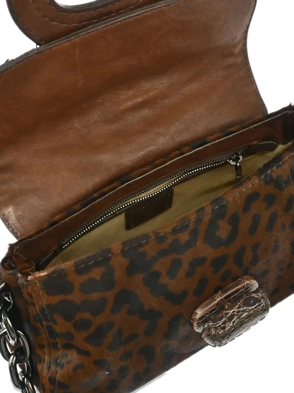 Pre-owned Prada 1990-2000s Pony Hair Leopard-print Shoulder Bag In Brown