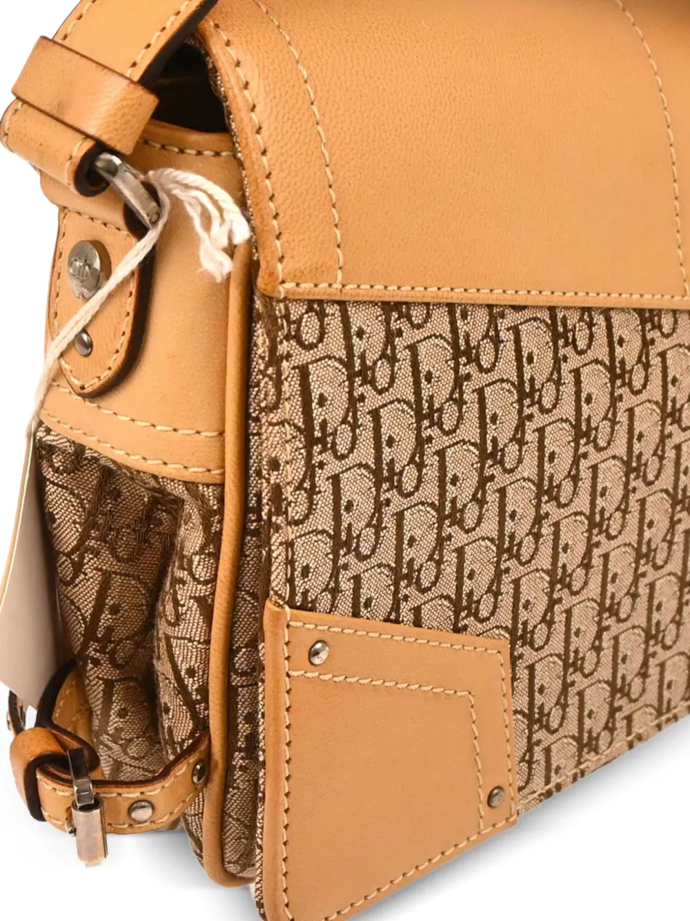 Pre-owned Dior 2003 Trotter Monogram Leather Shoulder Bag In Neutral