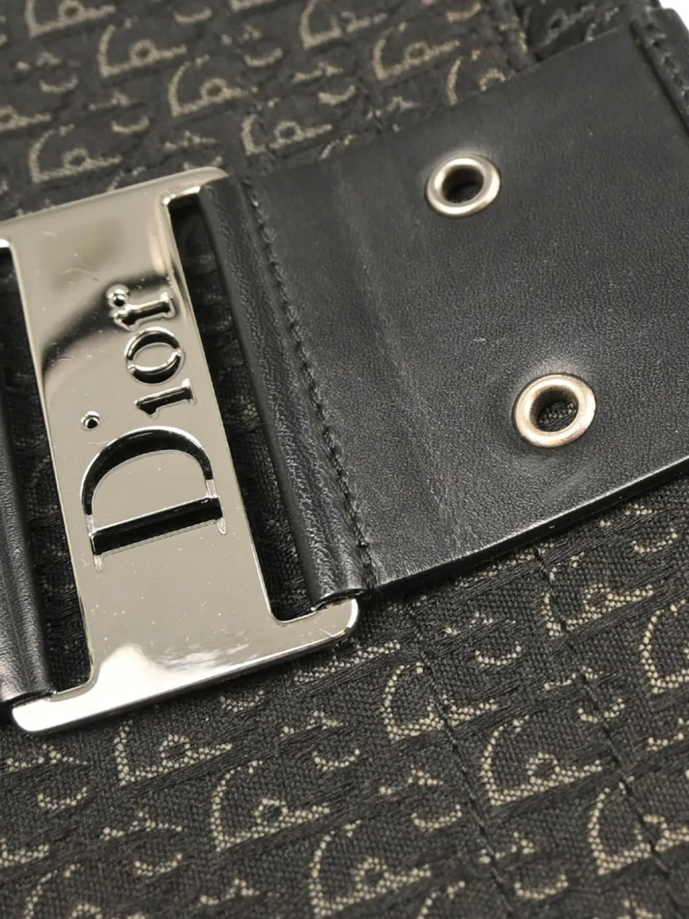 Pre-owned Dior 2004 Trotter Street Chic Canvas Leather Shoulder Bag In Black