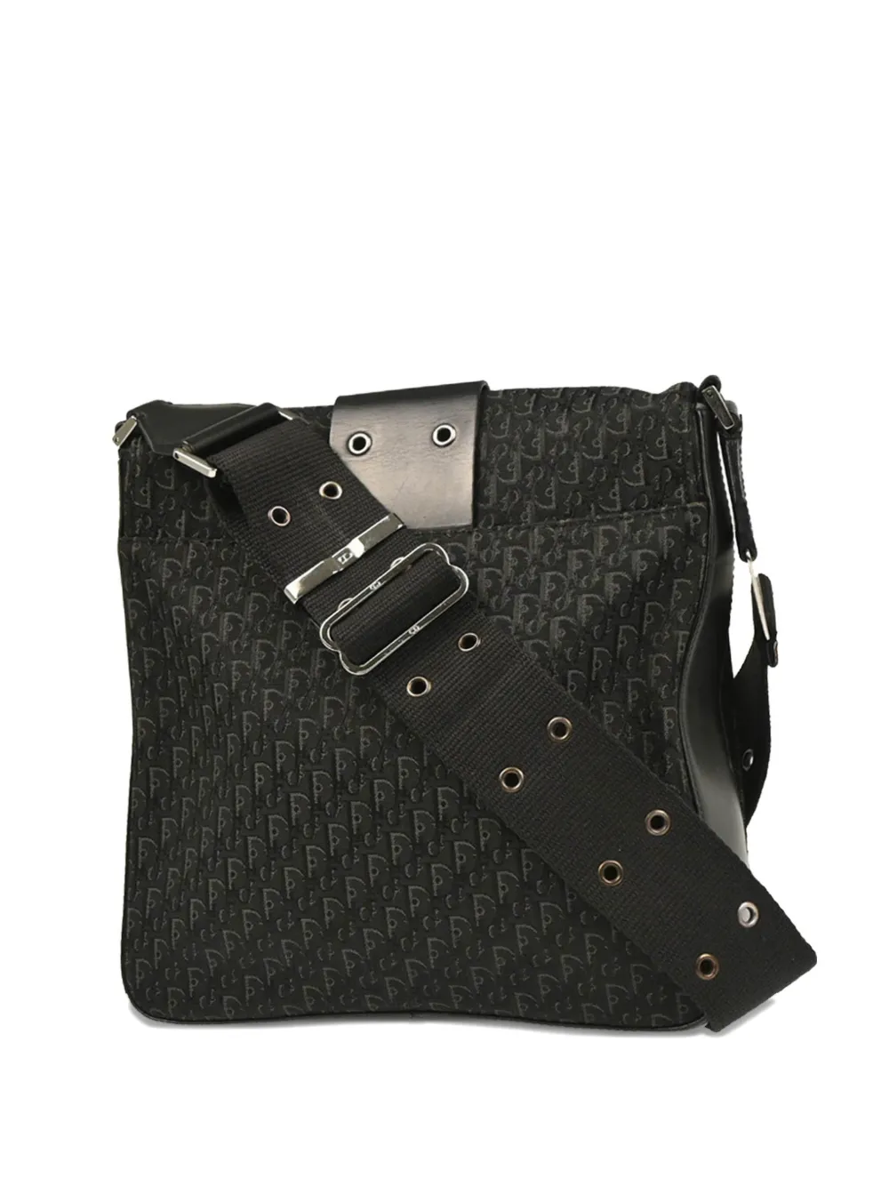 Pre-owned Dior 2004 Trotter Street Chic Canvas Leather Shoulder Bag In Black
