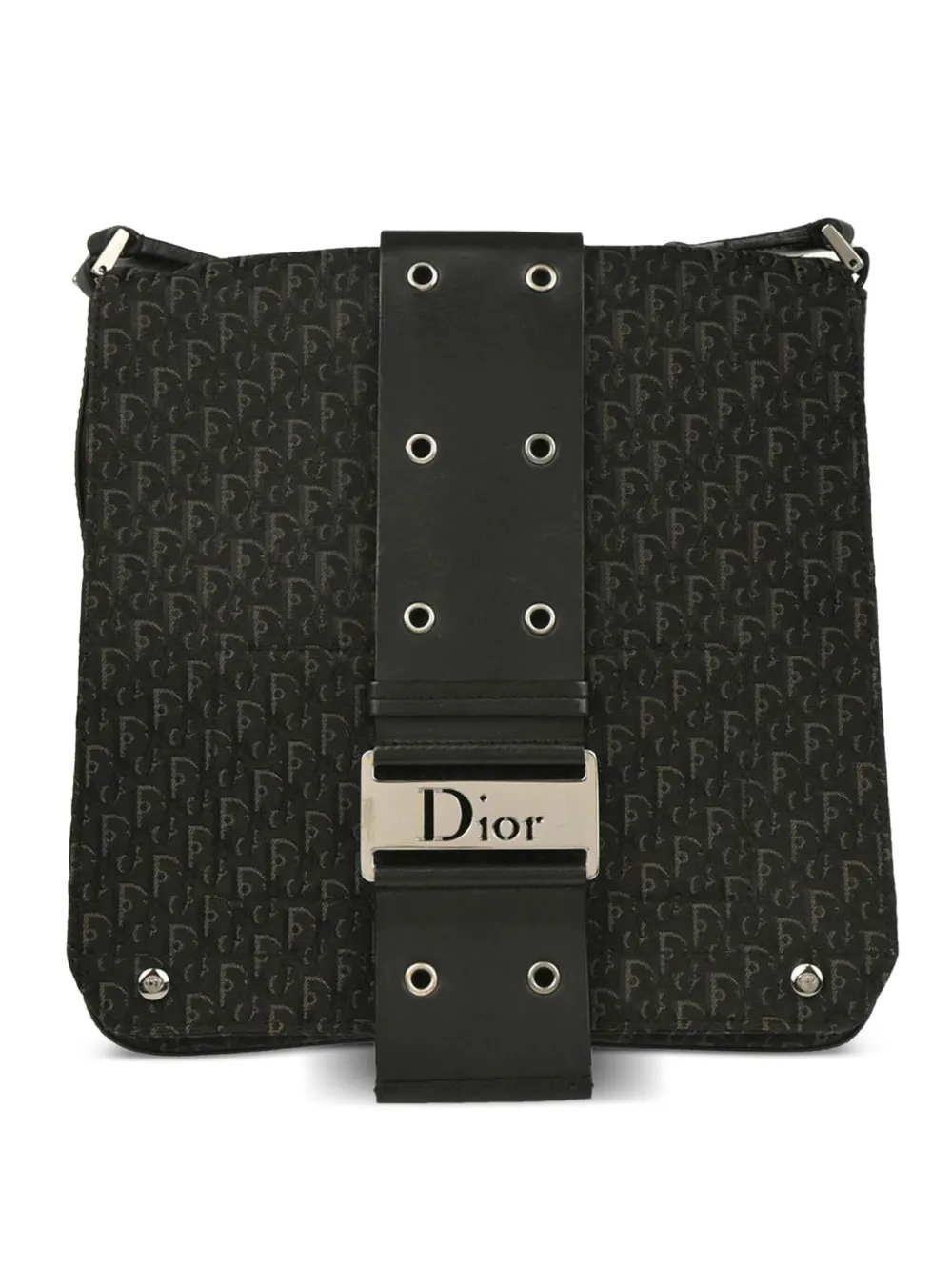Pre-owned Dior 2004 Trotter Street Chic Canvas Leather Shoulder Bag In Black
