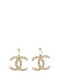 CHANEL Pre-Owned 2000-2025 Gold Plated CC Woven Canvas Push Back Earrings costume earrings