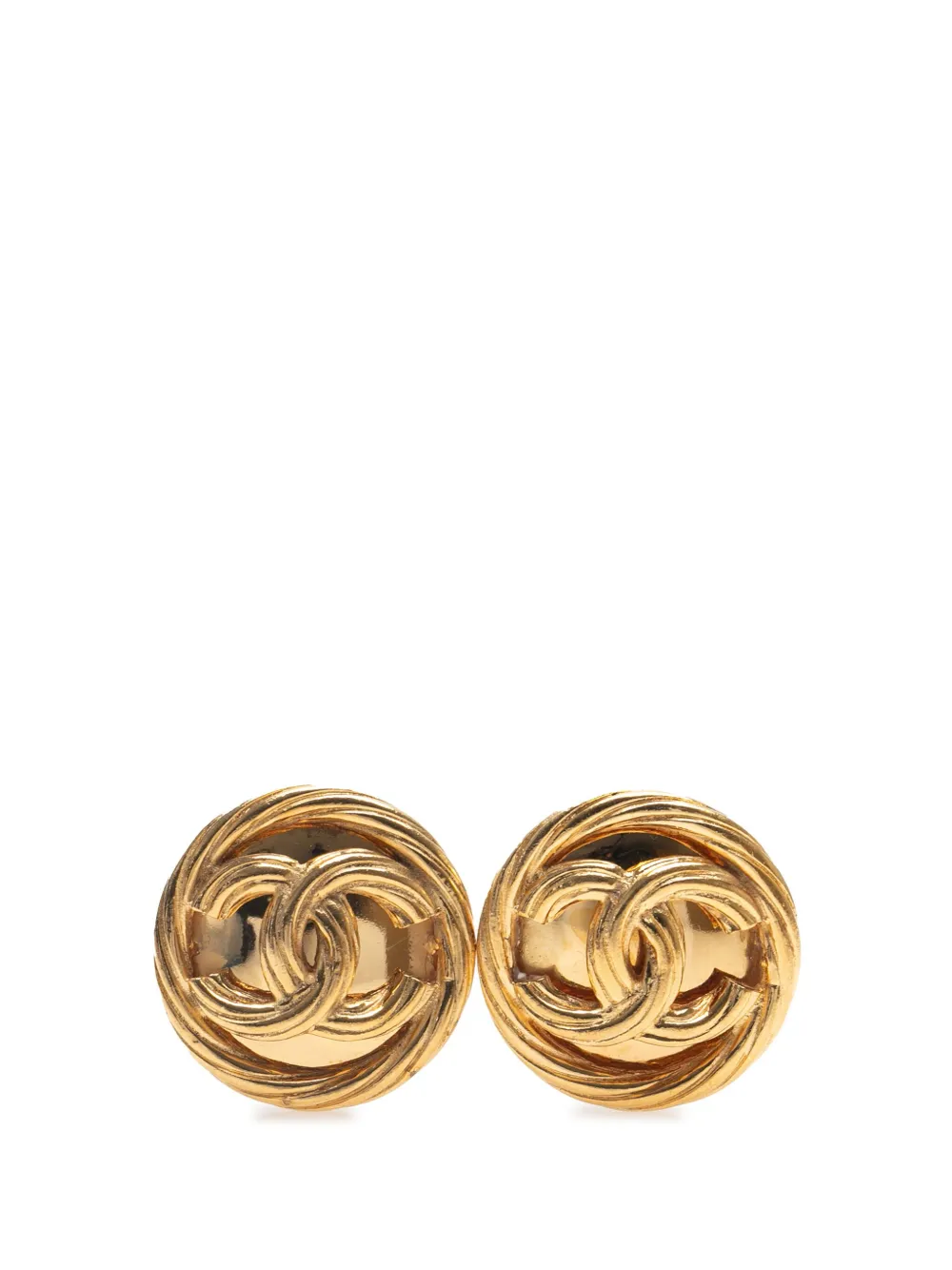 CHANEL Pre-Owned 1993 Gold Plated CC Round Clip On Earrings costume CHANEL Pre-Owned 1993 Gold Plated CC Round Clip On Earrings costume