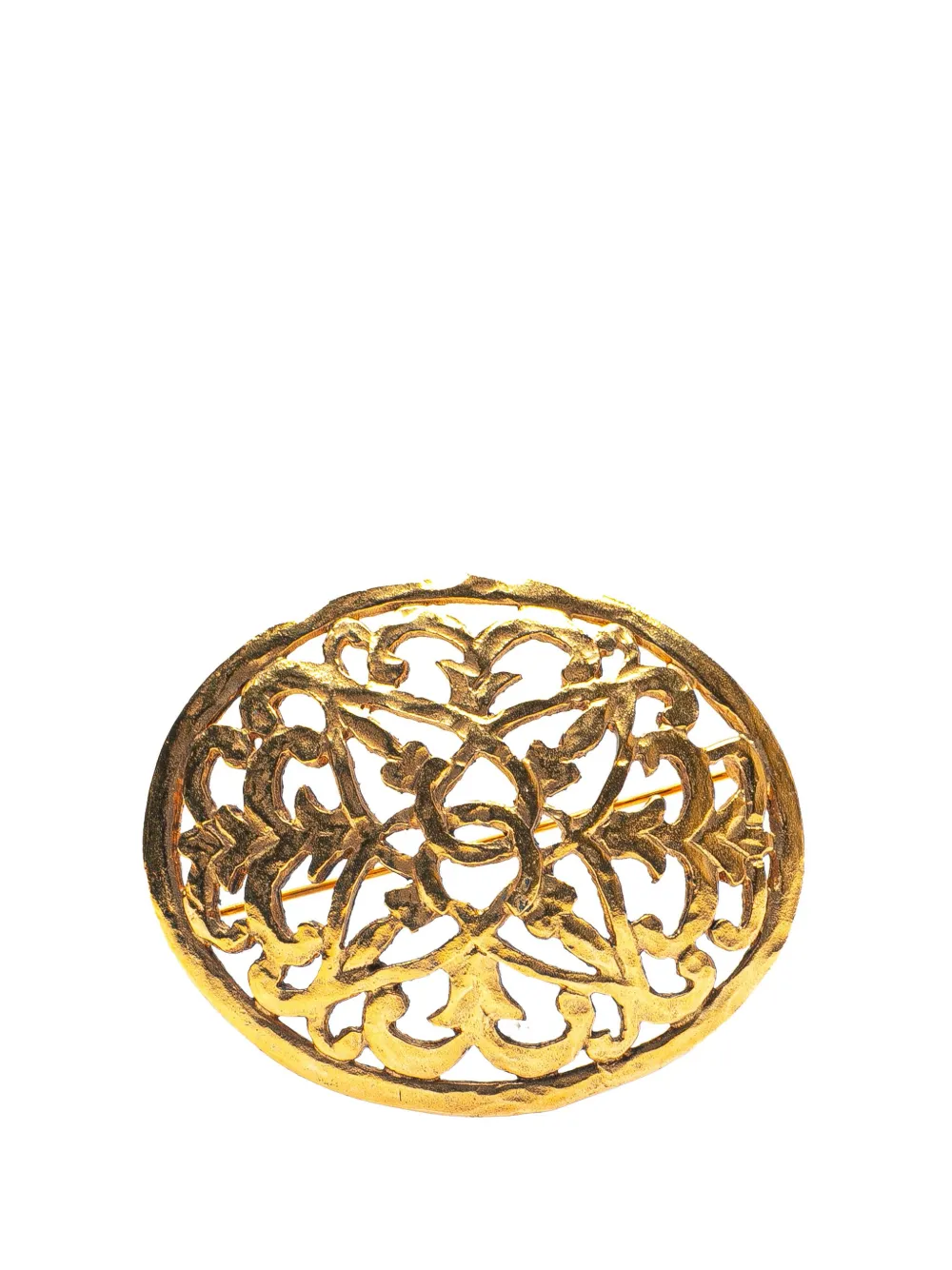 CHANEL Pre-Owned 1980-1990 Gold Plated CC Round Brooch costume brooch CHANEL Pre-Owned 1980-1990 Gold Plated CC Round Brooch costume brooch