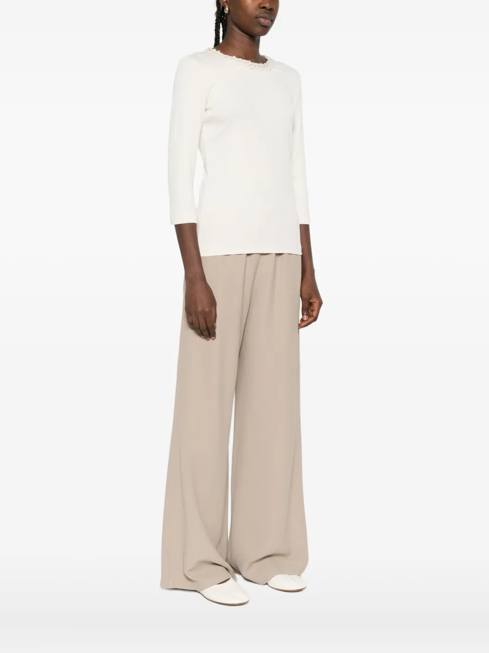Fabiana Filippi embellished three-quarter sleeve T-shirt Beige