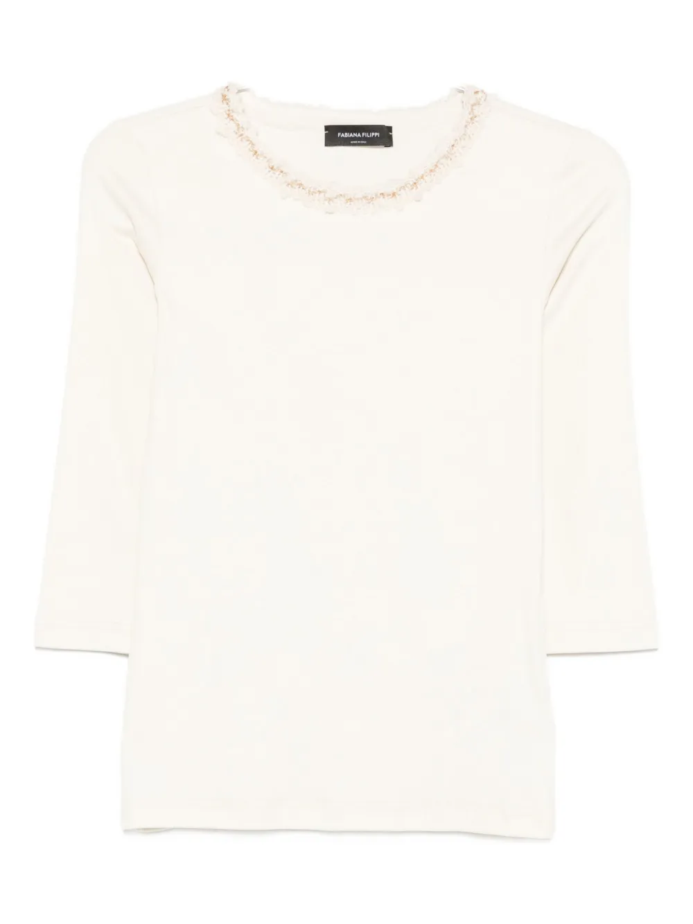 Fabiana Filippi Stylish Knit Sweater Embellished Neckline In Neutral