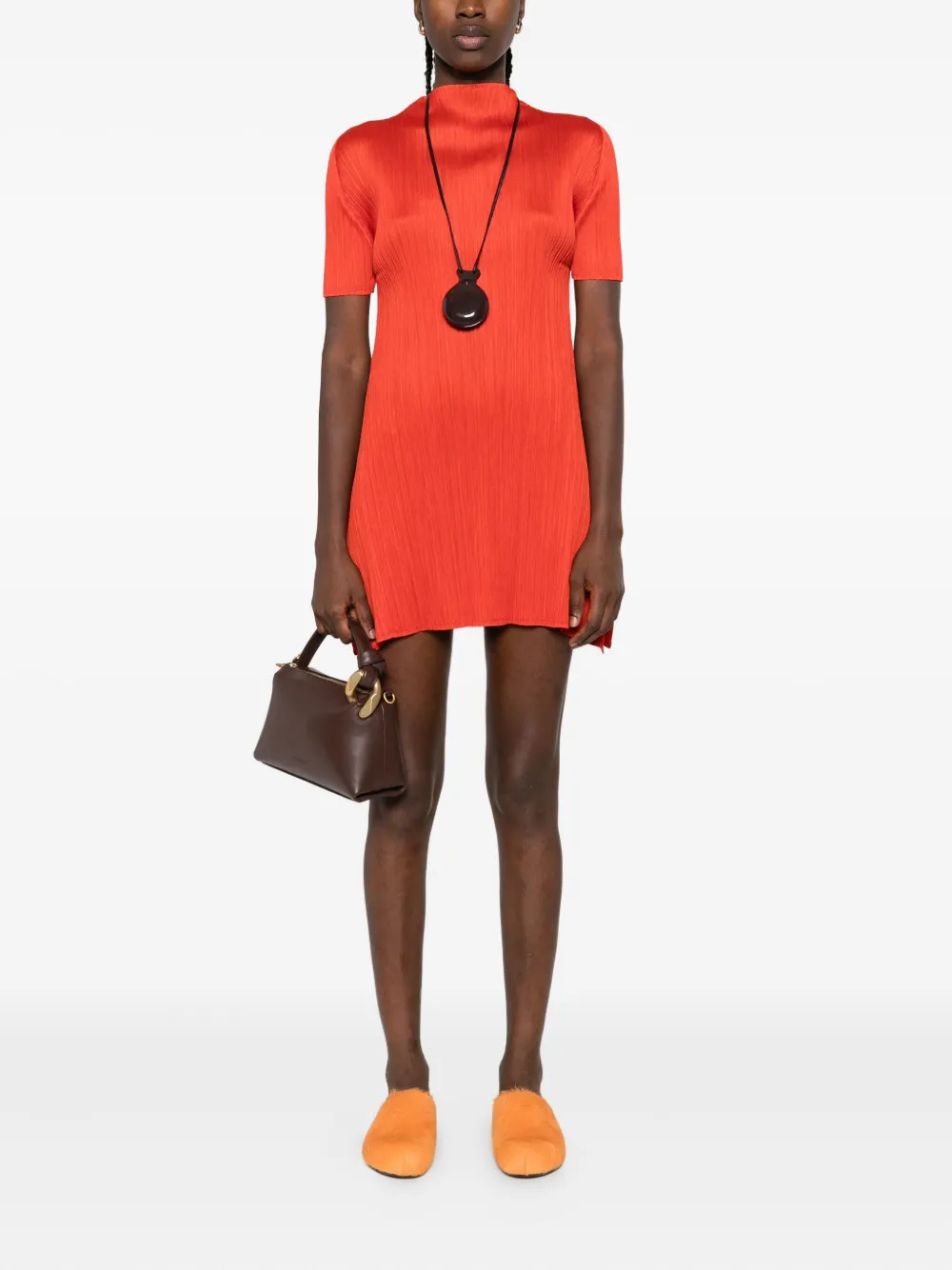 Pleats Please Issey Miyake pleated high-neck mini dress - Rood