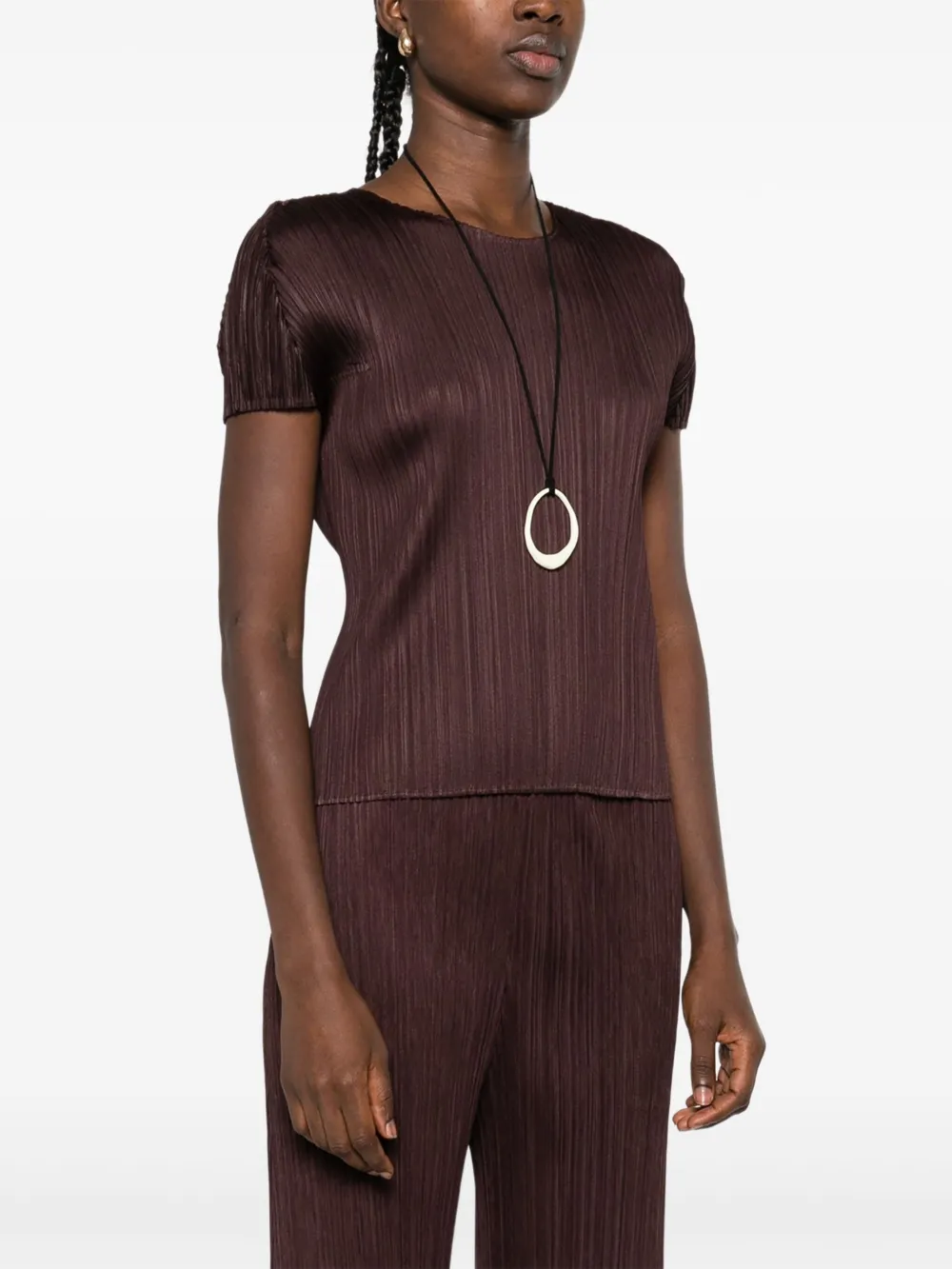 Pleats Please Issey Miyake Geplooide top met ronde hals Bruin