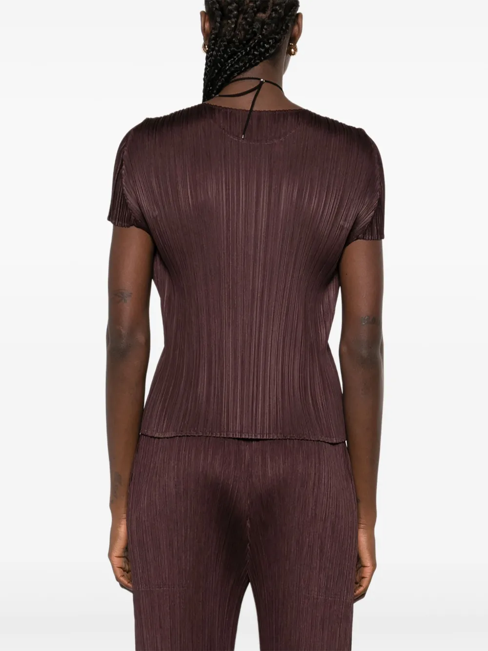 Pleats Please Issey Miyake Geplooide top met ronde hals Bruin