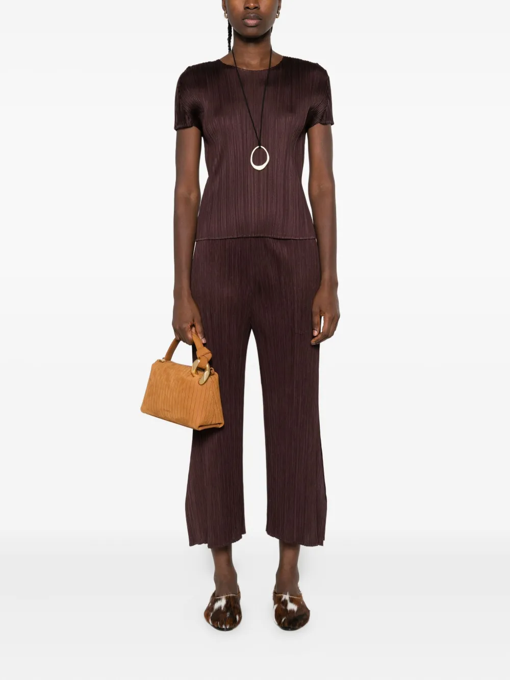 Pleats Please Issey Miyake pleated crew-neck top - Bruin