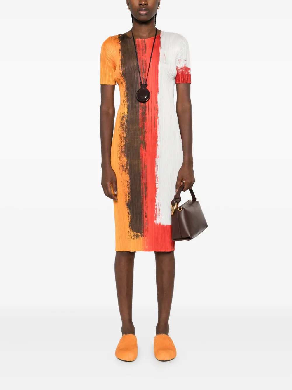 Pleats Please Issey Miyake pleated paint-effect midi dress - Rood